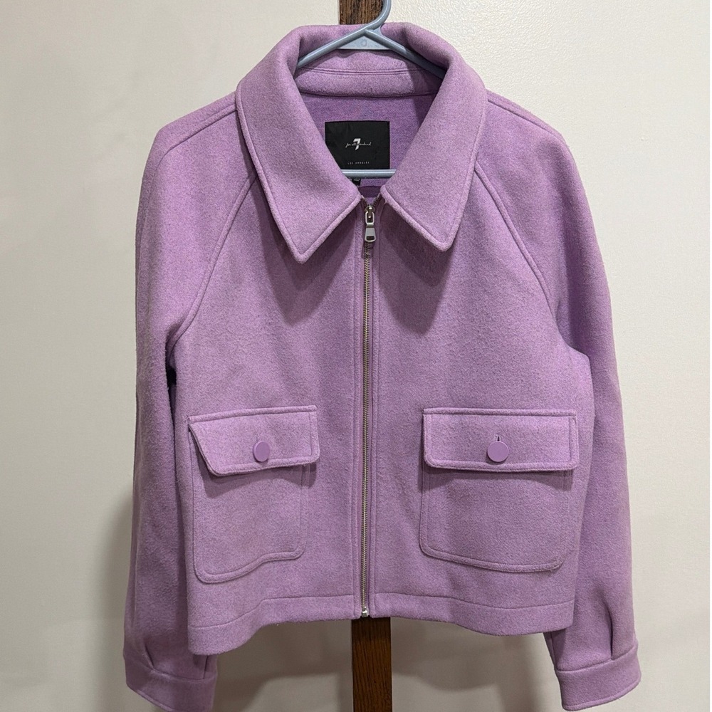 7 For All Mankind Women Lavender Purple Zip Up Felted Utility Jacket M Soft Girl